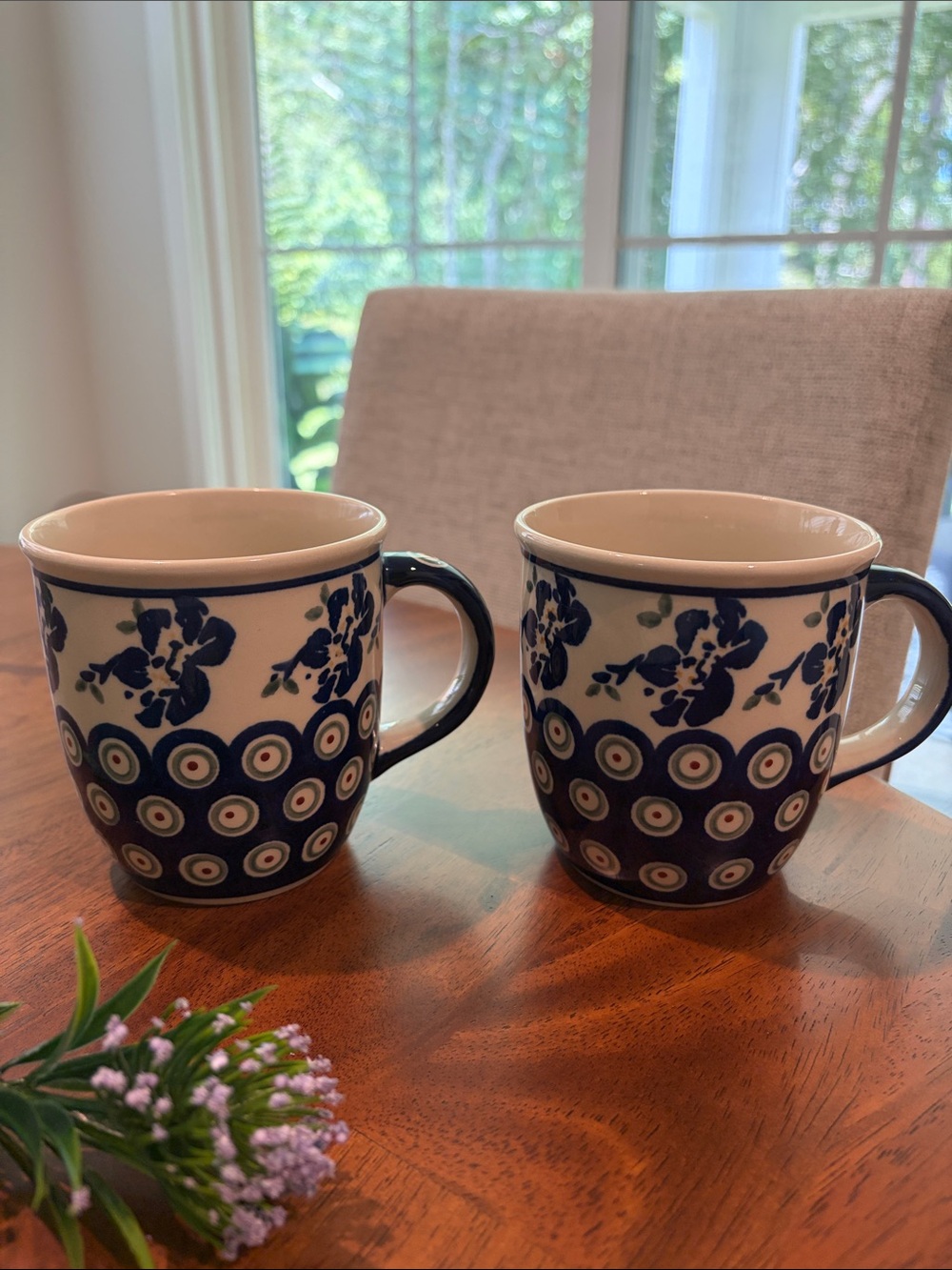 Vintage PolishPottery Collectible Hand Made  Floral Ceramic Mug Set